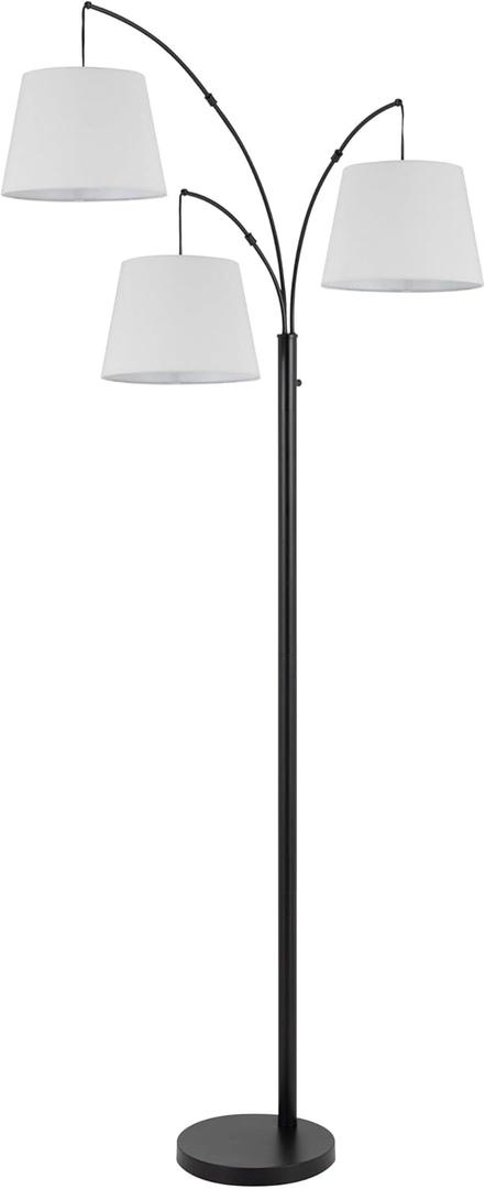 Benjara BM313396 84 in. Floor Lamp with 3 Tree Style White Drum Shades Black Metal Finish