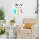 5 x Easter Welcome Wreath, Cute Bunny Happy Easter Signs for Front Door, Wooden Decorations Home Decor Porch Window Wall Farmhouse Indoor Outdoor