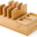 Fasmov Bamboo Charging Station, Charging Stand for Multiple Devices, Electronic Device Desktop Dock Stations Organizer, Cell Phone Docking Stations for Multi Laptop, Tablets, IPads, Watch, Earbuds