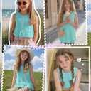 Ficerd Girls' Tank Tops Kids Summer Sleeveless Tunic Pleated Loose Shirt Dressy Crew Neck Casual Cute Blouses 5-14 Years(11-12 Years,Light Turquoise)
