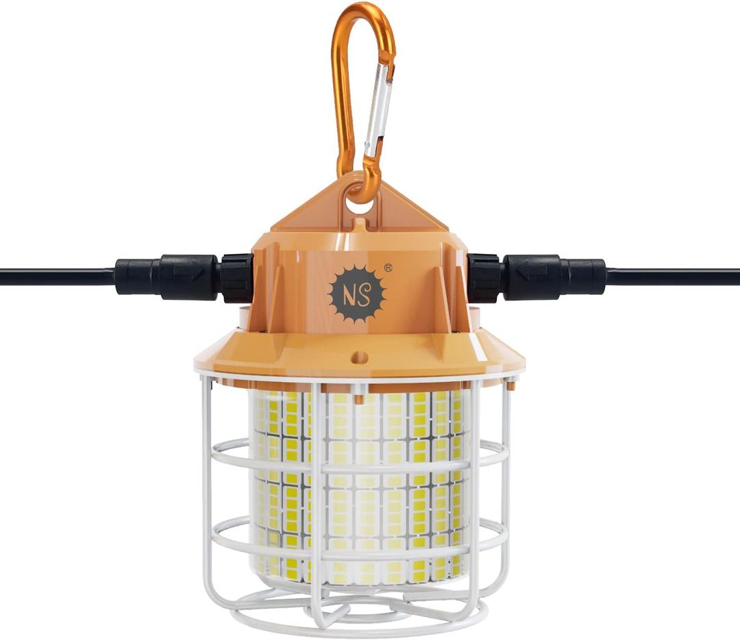 60W Led Temporary Work Light 8700 Lumens 5000K Construction Lights with Stainless Steel Protective Cover and Hook for Indoor Outdoor Connectable Portable Light High Bay Workshop Garage
