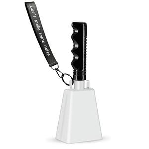 Cowbell Noise Makers with Handle and Wrist Strap – 8 Inch Loud Steel Cheering Cow Bells for Sporting Events, Football Games, Parties, Concerts & More (White)