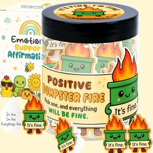Emotional Support Dumpster Fire Affirmation Jar for Women, Teens, Coworkers, Employees  Funny Christmas Stress Relief Gift  60 Positive Cards  Office Humor, Self-Care, Stocking Stuffer