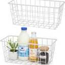 2 Set LeleCAT Hanging Wall Basket Organizer Over the Cabinet Door Adhesive Wire Baskets for Organizing Kitchen Food Pantry Bathroom Shelf Storage No Drilling Wall Mounted,White
