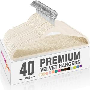 HOUSE DAY Velvet Hangers 40 Pack, Premium Clothes Hangers Non-Slip Felt Hangers, Sturdy Ivory White Hangers Heavy Duty Coat Hangers, Durable Suit Hangers for Space Saving, No Hanger Mark 360 Rotating