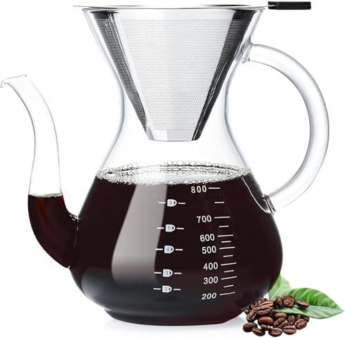 Coffee Gator - Pour Over Coffee Maker with Double Stainless Filter 34 fl oz, Thickened Heat-Resistant Borosilicate Glass Pour Over Coffee Dripper, Stovetop Safe