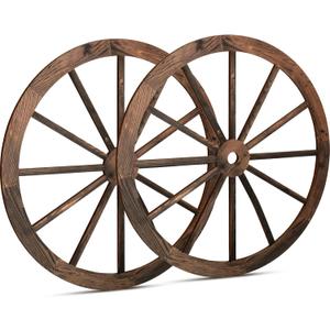 Qunclay 2 Pcs Wagon Wheel Decor Wooden Western Cowboy Party Decorations Vintage Rustic Wagon Wheel Wood Cartwheel Decor for Bar Garage Indoor Outdoor (Brown,18 Inch)