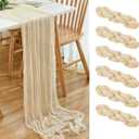 6 Pack Beige Cheesecloth Table Runner 21x120 Inch Boho Wrinkled Sheer Romantic Gauze Decor for Wedding, Bridal Shower, Birthday Party