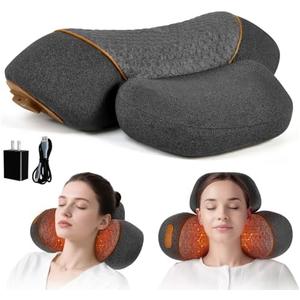 3 in 1 Rechargeable Neck Massage Pillow with Heating, Vibration & Cervical Traction, Deep Tissue Neck Pain Relief & Hump Correction, Ergonomic Neck Support for Home Office Use, Gift for Women