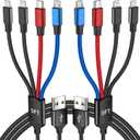 IDISON Travel 4 in 1 Multi Charging Cable with Dual IP/Type C/Micro USB, 2Packs 5FT Car Accessories iPhone Charger Cord for Multiple Devices, Universal USB Cable for iPhone17-8/iPads/Tablets and More