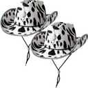 Spooktacular Creations 2 Pcs Adult Kids Felt Cow Print Cowboy Hat, Halloween Costume Accessory for Boys Girls, Cowgirl Hat for Women Wild West Themed Parties