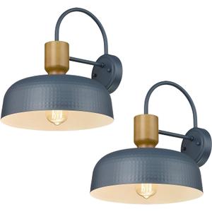 Darkaway Modern Barn Light Fixtures Wall Lamps Sconces with Hammered Metal Shade, Blue Lighting for Outdoor Indoor Patio Porch Lights, 2 Pack