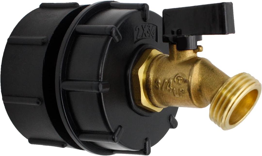 KAKSEY IBC Tote Fittings, IBC Tank Adapter 2" Fine Thread (NPT Fine Adapter x Coarse Thread) + Lead-Free 3/4" Brass Hose Faucet Valve with Butterfly Valve for Garden Hose Connector