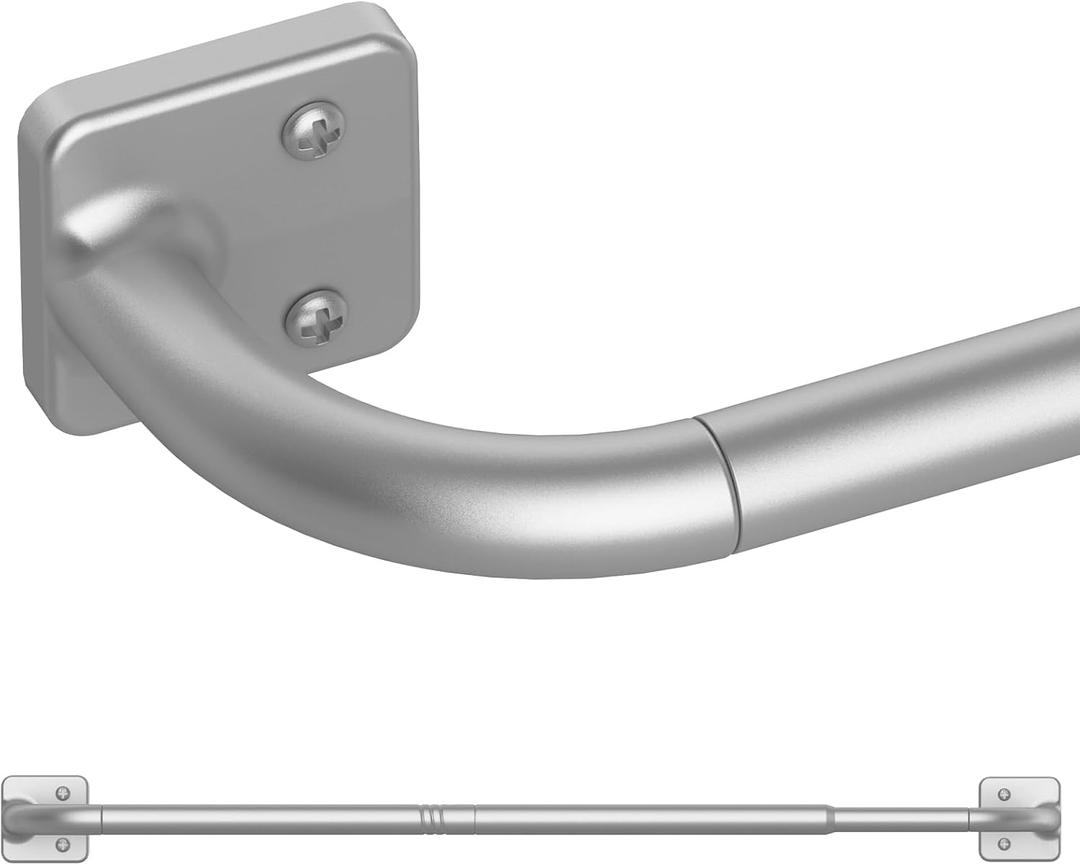 Wrap Around Curtain Rods for Windows 48 to 84 inch,5/8" Small Diameter Adjustable Heavy Duty Silver Curtain Rod With Brackets Blackout Curtain Rod (32 -90")