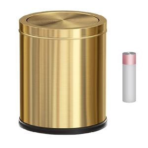 4 Gallon Gold Bathroom Trash Can with Lid, Metal Brushed Waste Basket, Modern Garbage Can for Bedroom Powder Room Hotel Living Room Office Home (Gold)