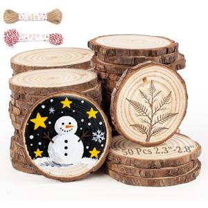 50 Pcs Wood Slices, 2.3"-2.8" Unfinished Wooden Discs for Crafts, Wood Round, Wooden Circles for Crafts,DIY, Splice, Paint, Art,Home Ornament, Christmas, Party, Wedding Decor
