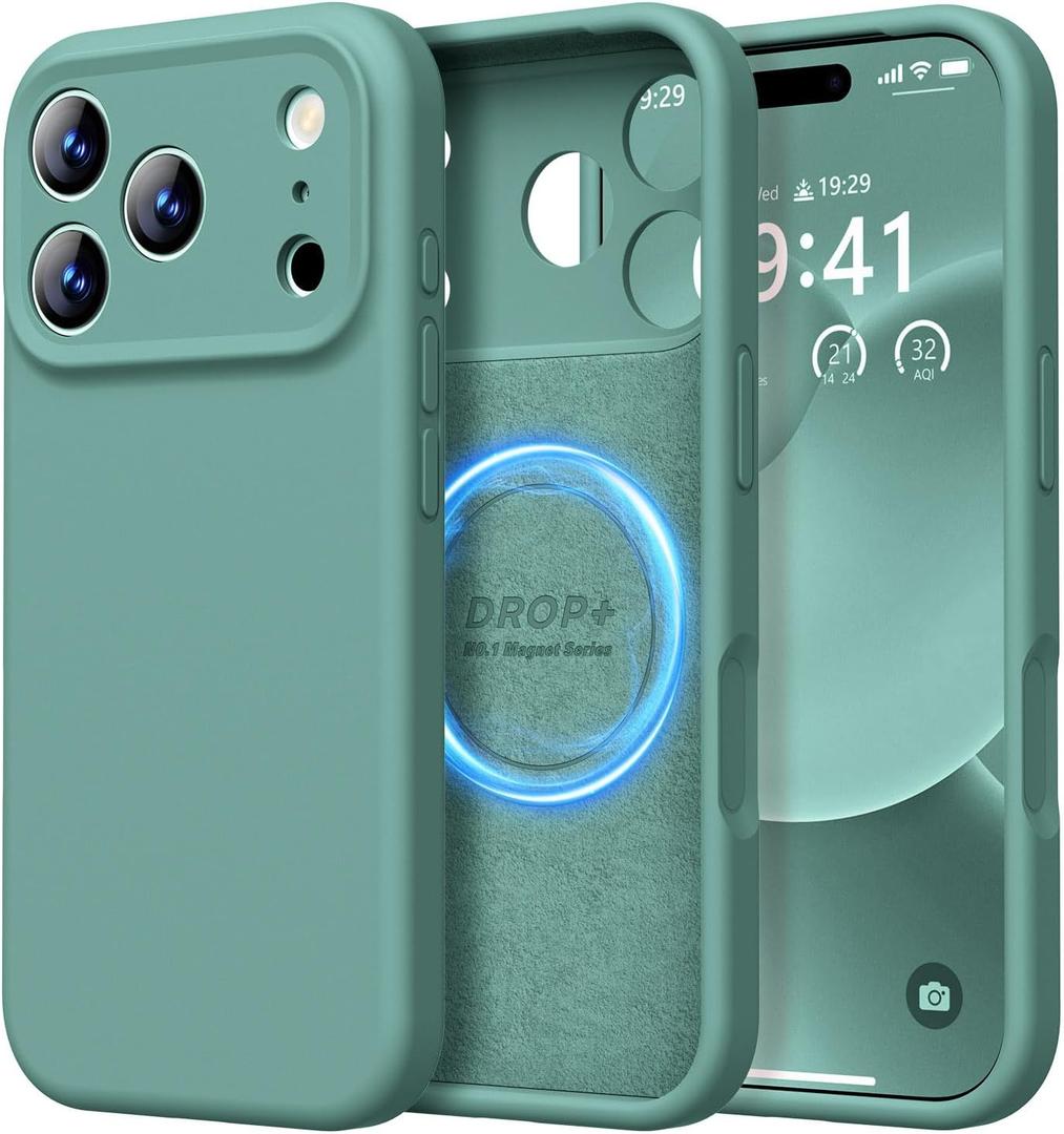 LOVE 3000 Designed for iPhone 17 Pro Case, Premium Silicone [Compatible with Magsafe][Soft Anti-Scratch Microfiber Lining] Shockproof Protective Phone Case for Men Women 6.3", Pine Green