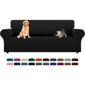 LURKA Stretch Sofa Slipcovers Couch Covers for 3 Cushion Couch Sofa Pet Friendly Non Slip Sofa Cover Washable Furniture Protector with Elastic Bottom (Large, Black)