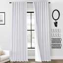 PANELSBURG 92 Inch Curtains 2 Panels Set,Linen Back Tab Pleated Room Darkening White Blackout Curtains 92 Inches Long for Living Room Bedroom