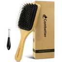 Boar Bristle Hair Brush& Natural Wooden Paddle Detangler HairBrush-Smoothing Shine Brush for Slick Back Styles, Ponytails & Buns - for Women/Men/Kids with Curly, Long, Fine or Dry Hair