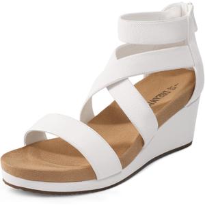 DREAM PAIRS Womens Elastic Ankle Strap Open Toe Platform Wedge Sandals Comfortable Summer Shoes for Women (8.5, White)