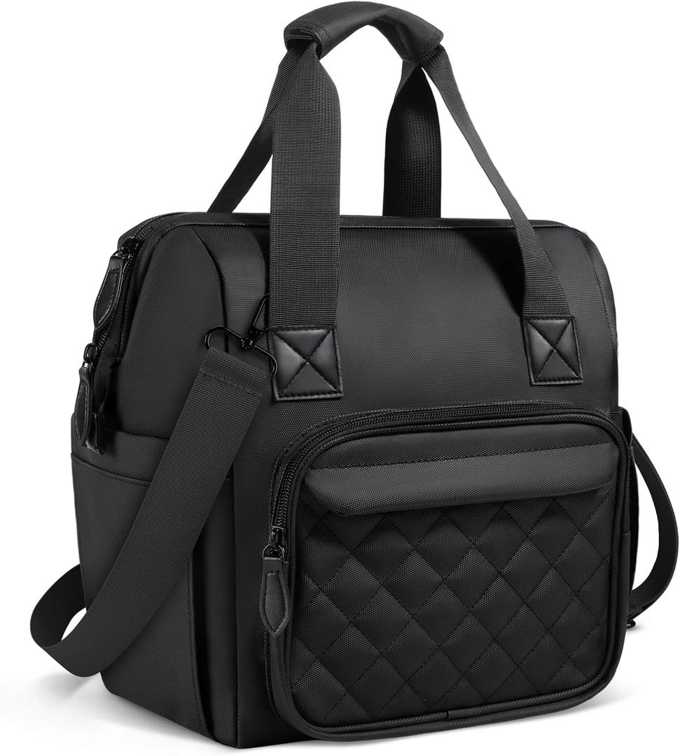 ISEYOU Large Lunch Bag for Men & Women, 20L Insulated Cooler Bag with Wide Opening, Leak-Proof & Multi-Pocket Leather Lunch Box, Adjustable Strap Lunch Tote Bags for Work, Office, Picnic and Camping (Black)