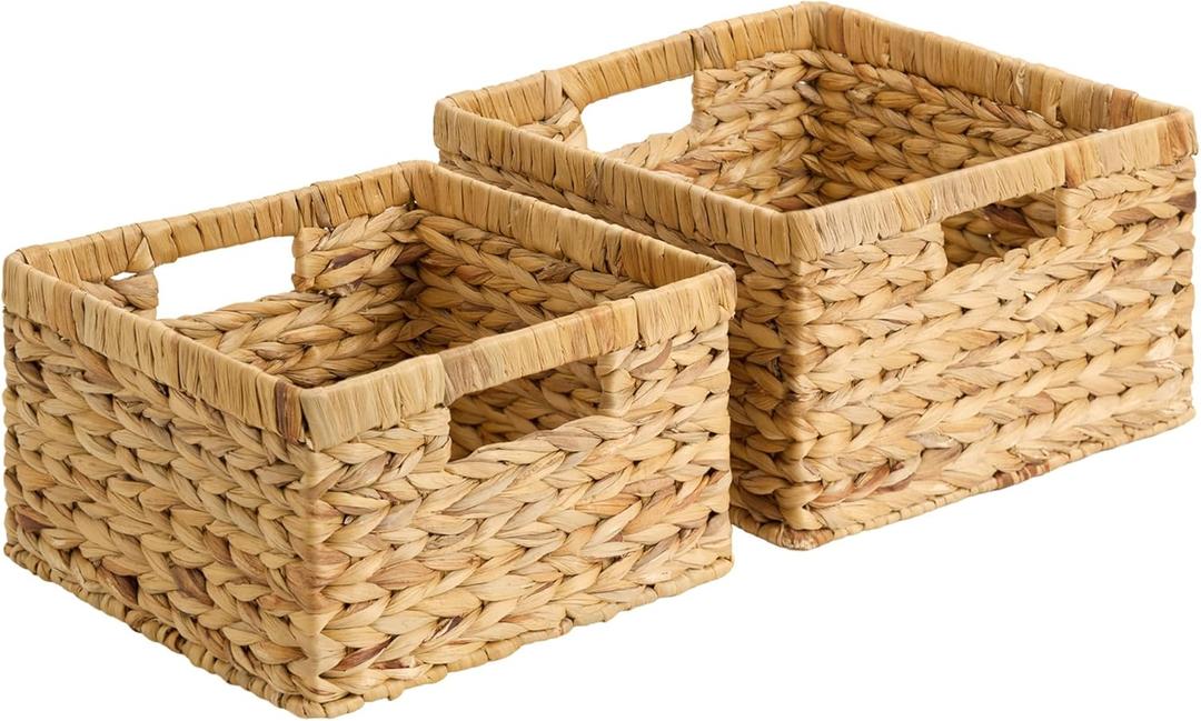 StorageWorks Wicker Storage Basket, Water Hyacinth Basket for Organizing, Decorative Water Hyacinth Storage Baskets, Set of 2, Large and Small (11"L x 11"W x 7"H + 9"L x 9"W x 6"H)