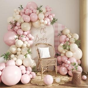Dusty Pink Balloon Arch Garland Kit 124Pcs Boho Blush Neutral Pink White Sand White Balloons Different Size for Girls Baby Shower Birthday Wedding Gender Reveal Party Decorations