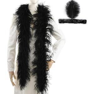 Soarer Black Ostrich Feather Boas  2yards 3ply Long Boas for Party, DIY Production, Clothing Decoration (Black)