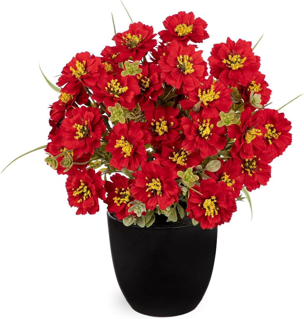 DILATATA Red Poppy Artificial Flowers in Pot 12 Inch Fake Flowers Silk Poppies Arrangement Faux Plant Flower Decor for Spring Home Decor Table Centerpiece Garden Porch Window - Red
