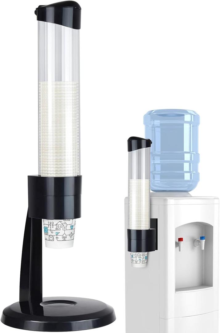 LBTING Cup Dispenser, Water Cooler Pull Type Cup Holder Fits 5oz - 7oz Cone or Flat Bottom Cups, Countertop or Wall Mount Cup Dispenser, Black