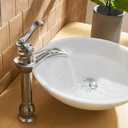 BWE Vessel Sink Faucet Waterfall Brushed Nickel with Pop Up Drain Assembly and Supply Hose Single-Handle Single Hole Bathroom Faucet Lavatory Mixer Tap Tall Body