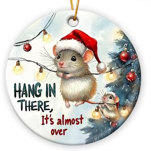 Mouse Christmas Ornaments 2025, Double Side Ceramic Ornament for Christmas Decorations, Cute Mouse Gifts for Animal Lovers, Friends, Family, Rat Animal Ornaments for Holiday Hanging Decor