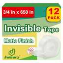 JWOWO 12 Invisible Tape with 12 Refillable Tape Dispenser, Holiday Supplies and Gift Wrap Tape, Great for Christmas Crafts, Matte Finish, 3/4 in x 650 in
