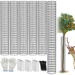 6Pcs Metal Tree Trunk Protector Guard, 48 13.7" Mesh Tree Guard with 30 Pcs Ties, 1 Pair of Gloves, 16 Ground Stakes for Tree Protectors from Deer Mowers Trimmers