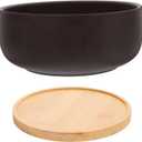 UPKOCH Ceramic Succulent Plant Pots Large Round Planter Bowl with Drainage and Wood Tray for Plants