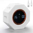 Small Rechargeable Pomodoro Timer, Gravity Sensor Auto-Rotating 7 Preset Times (1/3/5/15/30/60/90 min) & Count Up Mode, Digital Kitchen Timers for Cooking, Work and Study (Pearl White)