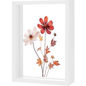 M METERXITY Wooden Pressed Flower Frame, 5 x 7 Inch Double Acrylic Floating Picture Frame for Dried Flowers/Tabletop/DIY/Handicrafts [White]