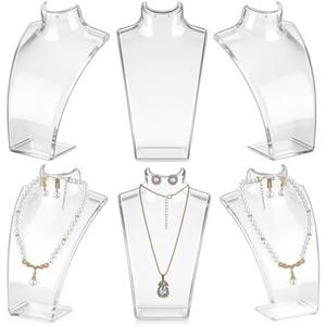 AceOrbit 6 Pcs Acrylic Necklace Display for Vendors, Jewelry Bust Stand Holder, 7.87 x 5.12 x 2.36 Inch Jewelry Display Mannequin for Earrings Necklace, Retail Store & Trade Shows (Clear)