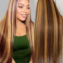 Highlight Ombre Lace Front Wig Human Hair 13X6 Honey Blonde Straight HD Lace Frontal Wig Pre Plucked Tangle-Free 200 Density Brown Wig 4/27 Colored Real Virgin Human Hair 22 Inch