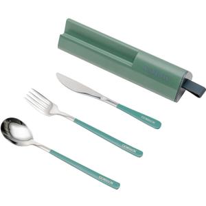 Travel Utensils Set, 4pcs Stainless Steel Reusable Cutlery, Portable Silverware Lunch Box for Camping and Office, Include Fork Spoon Knife with Case (Green)