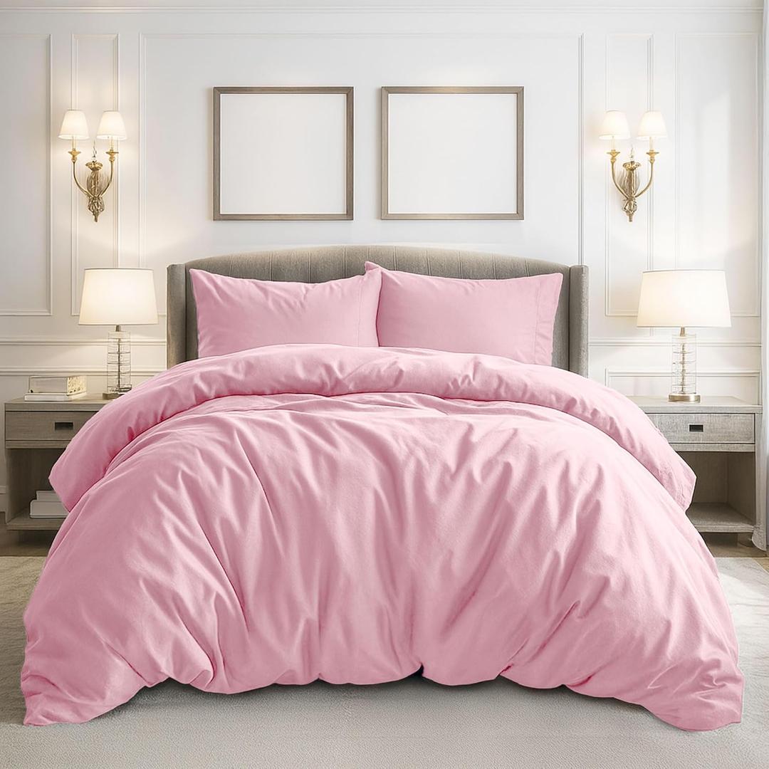 Pure Bedding Duvet Cover Twin/Twin XL Size - 2 Pieces Extra Soft Bedding Set, Includes 1 Twin Duvet Cover 68x90 Inches with Zipper Closure & 1 Pillow Sham, Comforter Not Included, Baby Pink