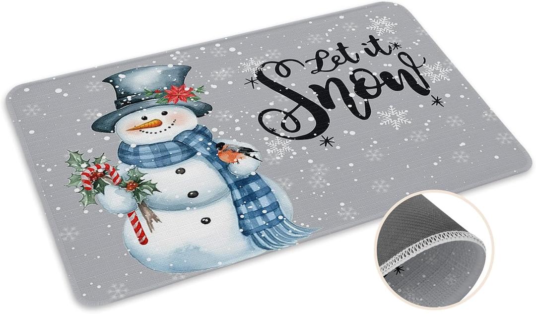 Christmas Snowman Doormat Rugs Outdoor/Indoor Let It Snow Winter Holidays Non-Slip Entrance Welcome Matt for Front Door/Bathroom/Kitchen/Bedroom/Patio/Entryway Mats,20"x31.5", Grey White Snowflakes