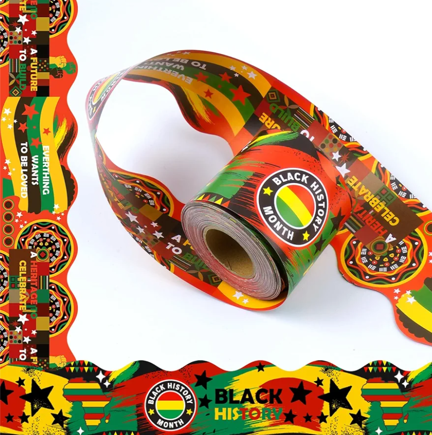72ft Black History Month Bulletin Board Border Decoration Kente Cloth Trim Irregular Two-Sided Printed Paper for Classroom Poster African American Celebration Party School Decor
