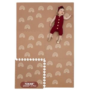 Childlike Behavior Baby Play Mat - 72x48-Inch Tummy Time Mat - 6-Piece Interlocking Foam Floor Tiles for Toddlers - Soft Waterproof for Floor Play and Crawling - Rainbows