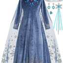 Luzlen Winter Snow Princess Costume for Girls Halloween Birthday Cosplay Dress with Cape Accessories Blue, 4-5 Years(Label 120)