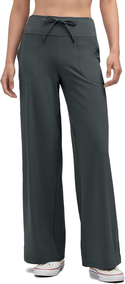 AJISAI Womens Wide Leg Sweatpants High Waist Drawstring Comfy Yoga Pants with Pockets for Casual Work Workout Petite/Regular (Black, S)