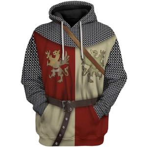 Historical Hoodie Medieval Knight Hoodie Revolutionary War Army Uniform 3D Printed Jacket Halloween Costume (XX-Large)