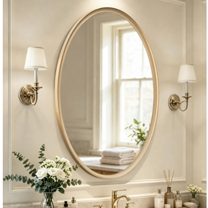 Brushed Gold Oval Bathroom Mirror, 20x28 Inch Oval Mirror
Vanity Wall Mirror, Wide Inner-Curved Aluminum Framed, HD Tempered Glass, Moisture & Rust Resistant, for Bedroom, Entryway