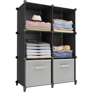 6-Cube Storage Organizer, Closet Organizer Storage Cabinet Shelf Bookcase Bookshelf with Metal Hammer, Storage Cubes Organizer Cabinet for Kids, Closet, Bedroom, Bathroom(11.8x11.8x11.8 inch) Black